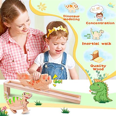 Kaodezhu Wooden Ramp Dinosaur Toys 2 Pack - Large Walking Dinosaur Toys for 2 Year Old Boys ...