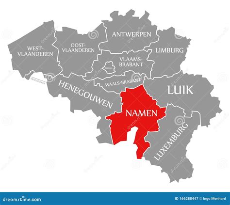 Namur Red Highlighted in Map of Belgium Stock Illustration ...