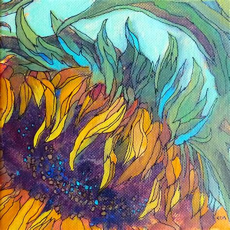 Painting My World: Sunflower Acrylic Painting with Ink Lines