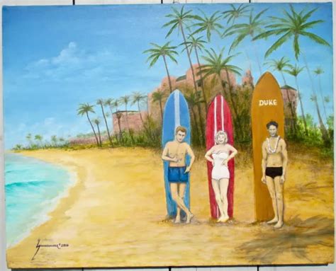 MARILYN MONROE JAMES Dean Waikiki Beach Duke Hawaii Original Oil Painting Signed $150.00 - PicClick