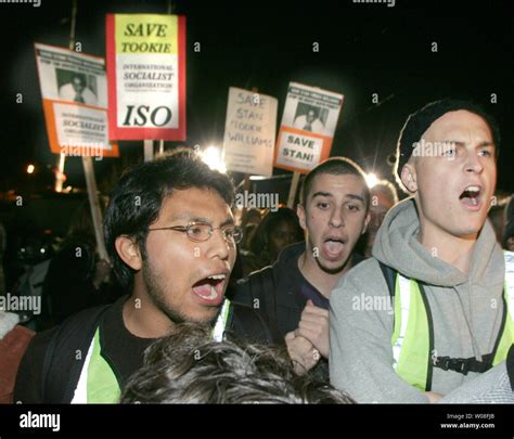 Anti-death penalty protesters chant at the gates of San Quentin Prison ...