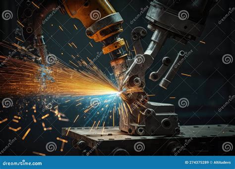 Close-up of Spot Welding Robot Arm, with Sparks Flying from the Tip Stock Illustration ...