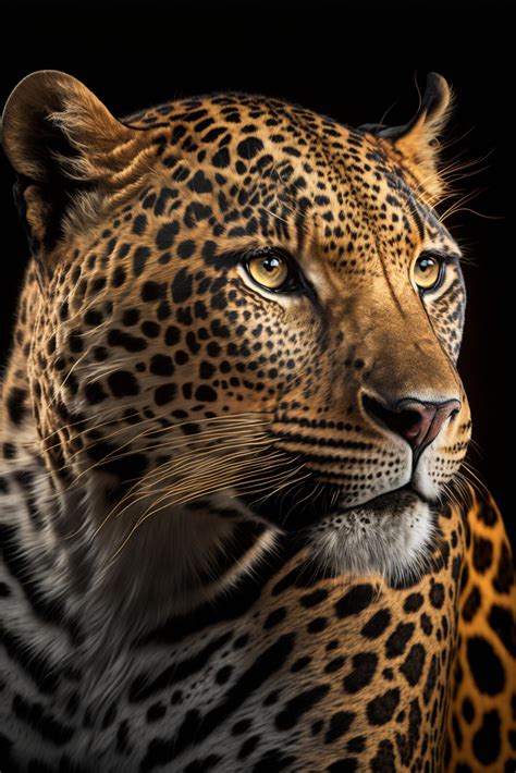 close up of a leopards face on a black background. . 23044049 Stock ...