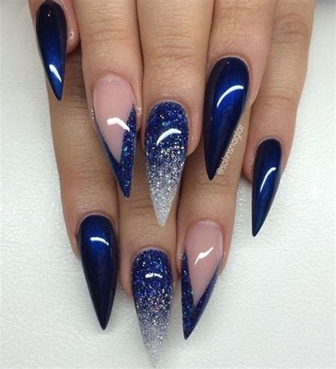 Super Long Acrylic Shaped Navy Blue Nails Blue Prom Nails, Blue Gel Nails, Dark Blue Nails, Blue ...