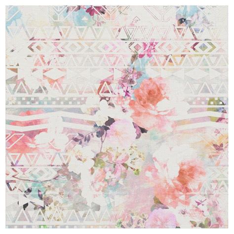 Aztec Pink Teal Watercolor Chic Floral Pattern Fabric in 2022 ...