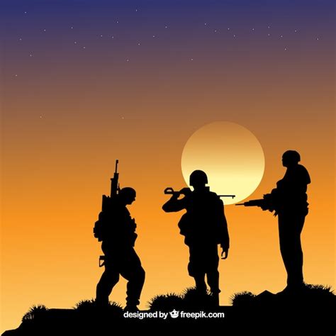 Premium Vector | War background with silhouettes of soldiers