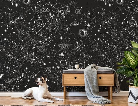 Vector Black Wallpaper With Constellations and Celestial - Etsy