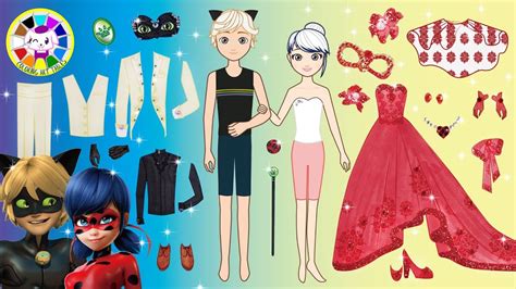 Paper Dolls Miraculous Ladybug and Cat Noir make up and dress up like Masquerade homemade craft ...