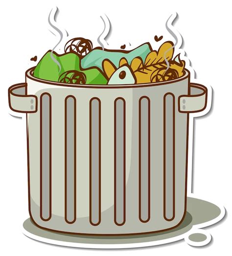 Free Vector | Trash in garbage can cartoon sticker