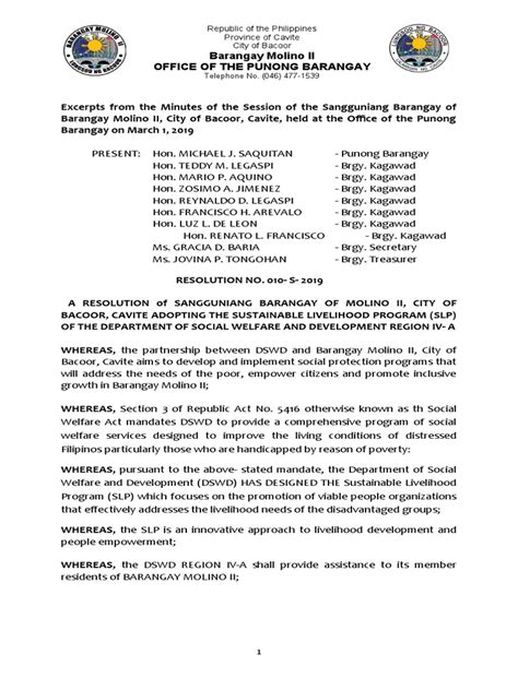 Resolution No. 010 - S - 2019 - Sustainable Livelihood Program | PDF | Policy | Welfare