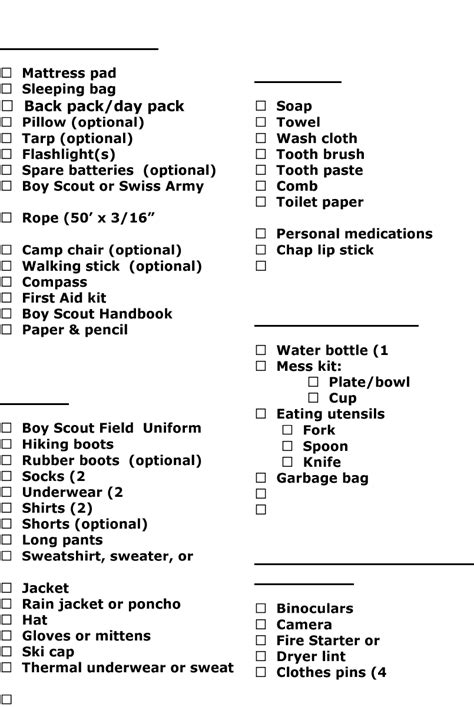 Boy Scout Camping Checklist Printable