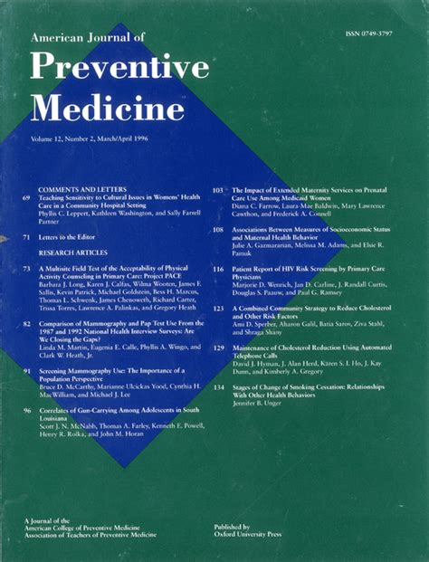 Table of Contents page: American Journal of Preventive Medicine