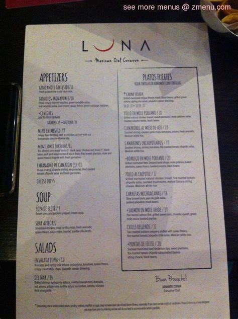 Menu at LUNA Mexican Bar & Grill, Murrells Inlet