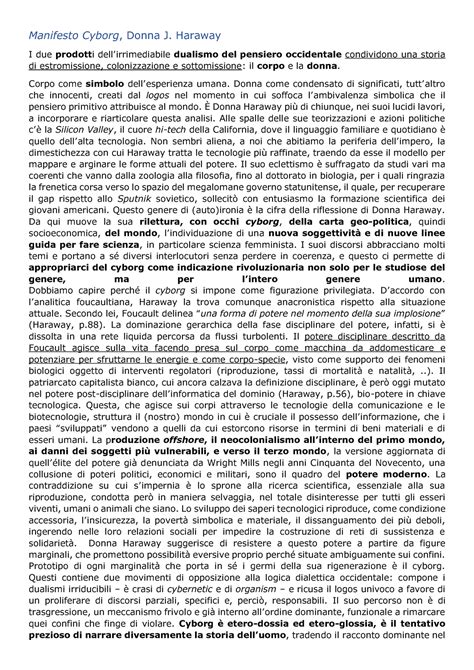 manifesto cyborg - Manifesto Cyborg, Donna J. Haraway I due prodotti dell’irrimediabile dualismo ...