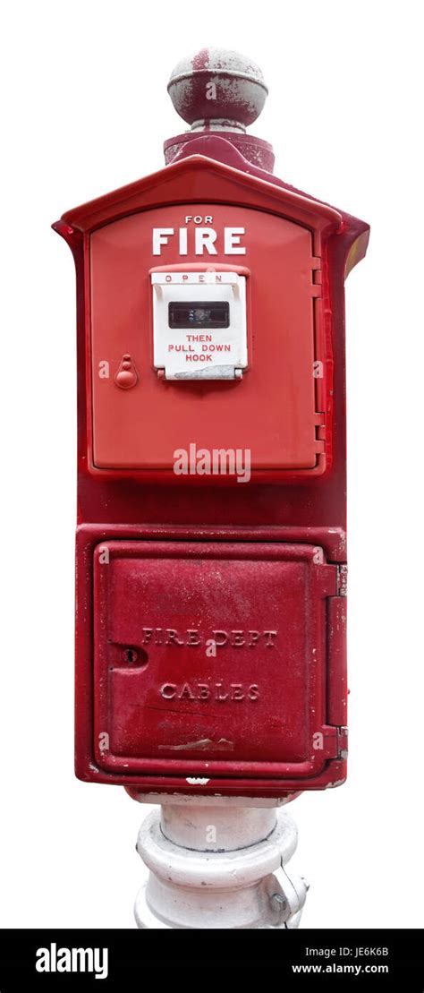 Isolated vintage red fire alarm box Stock Photo - Alamy