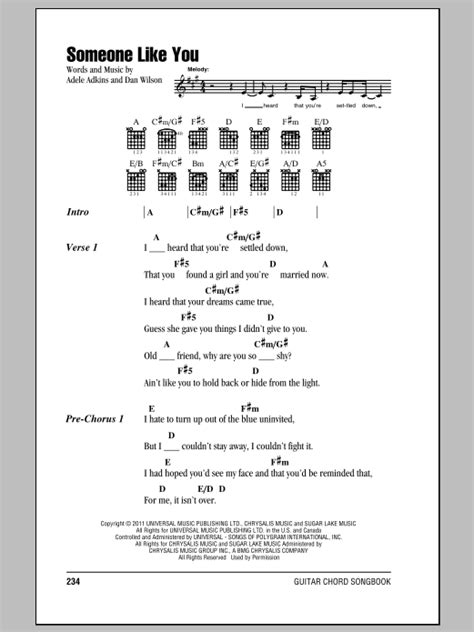 Someone Like You - Guitar Chords/Lyrics | zZounds