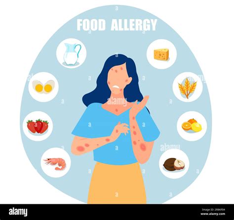 Vector of a young woman having a food allergy symptoms, skin rash Stock ...