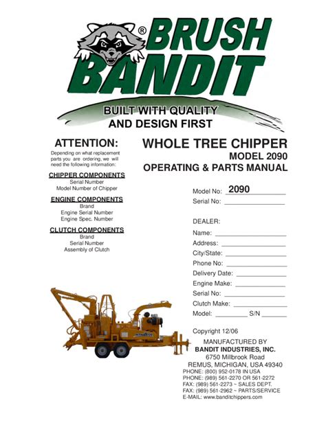 Bandit 2250R Model Stump Grinders Operation and Parts Manual PDF Download - Service manual ...