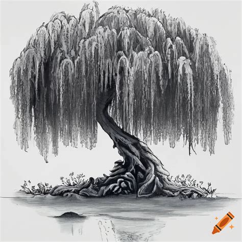 Weeping Willow Tree Drawing Black And White