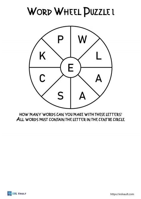 10 free word wheel puzzle printables - ESL Vault - Free Teaching Resources