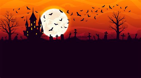 Halloween castle, cemetery silhouette with zombies 29693936 Vector Art ...