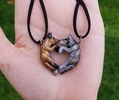 Wolf and Fox Friendship Necklace His and Hers Heart - Etsy Canada | Friendship necklaces ...