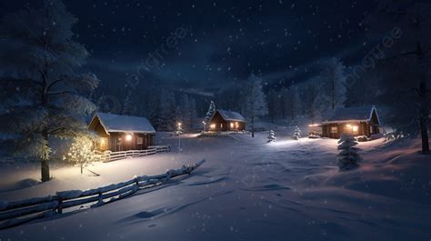 Christmas Cabins In Dark Winter Landscapes Background, 3d Christmas Snowy Landscape At Night, Hd ...