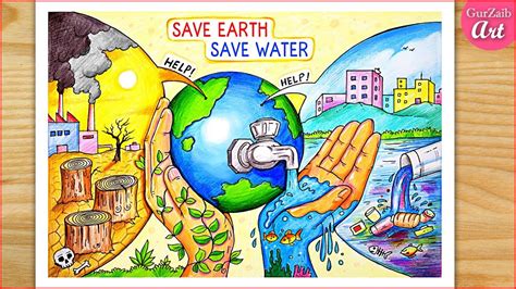 Save Water Save Earth Drawing / Save Water Save Life poster / World ...