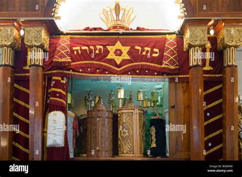 An open Torah Ark closet which contains the Jewish Torah scrolls in Stock Photo: 19191421 - Alamy