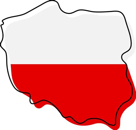 Stylized outline map of Poland with national flag icon. Flag color map ...