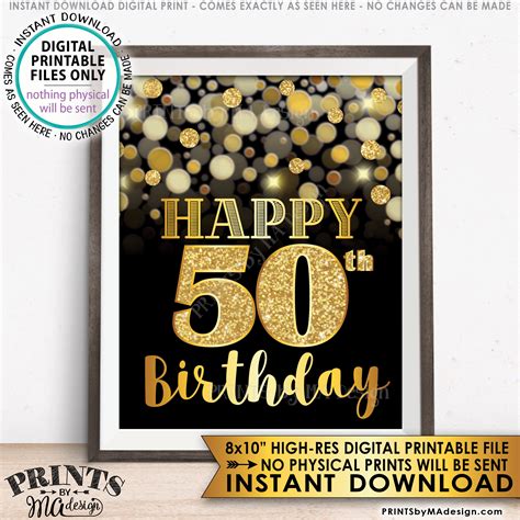 50th Birthday Sign Happy Birthday Golden Fiftieth Birthday - Etsy