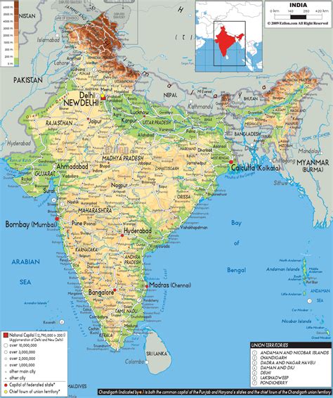 Physical Map of India | India map, Physical map, India world map