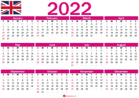 2022 Calendar Uk With Holidays And Weeks Numbers