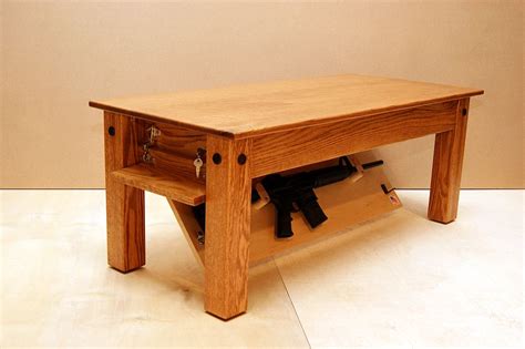 Hide your weapons inside secret compartment of this Oak coffee table - Homecrux