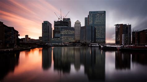 Wallpaper London, England, Canary wharf, boats, sunset, buildings 1920x1080 Full HD 2K Picture ...