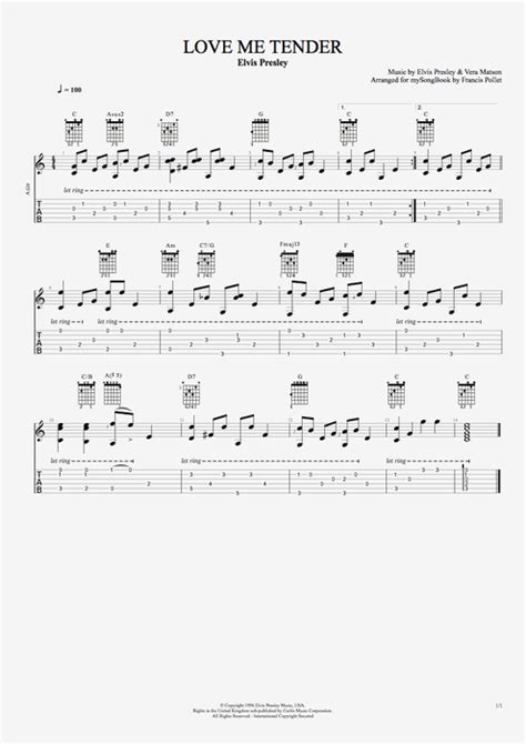 Love Me Tender by Elvis Presley - Easy Solo Guitar Guitar Pro Tab | mySongBook.com