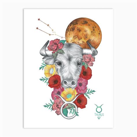 Taurus Bull Art Print by Autumn Bella Designs - Fy