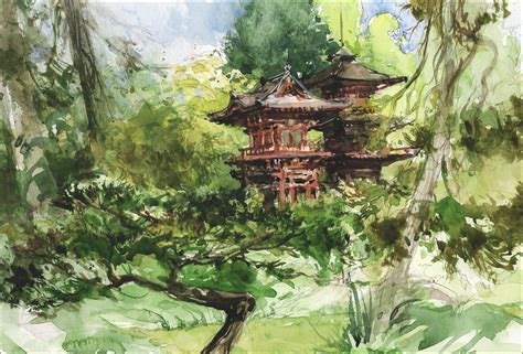 Japanese Garden Watercolor at PaintingValley.com | Explore collection of Japanese Garden Watercolor