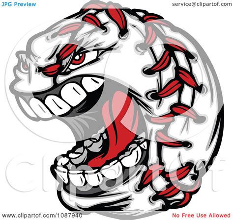 Clipart Screaming Baseball With Red Stitches - Royalty Free Vector ...