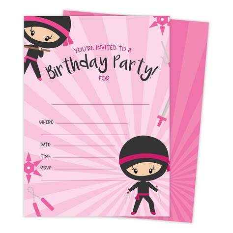 Ninja Girl 1 Happy Birthday Invitations Invite Cards (25 Count) With Envelopes & Seal Stickers ...