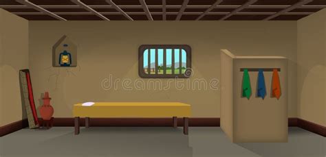 Village Room Inside Vector, Poor Mud House Room Interior Cartoon ...