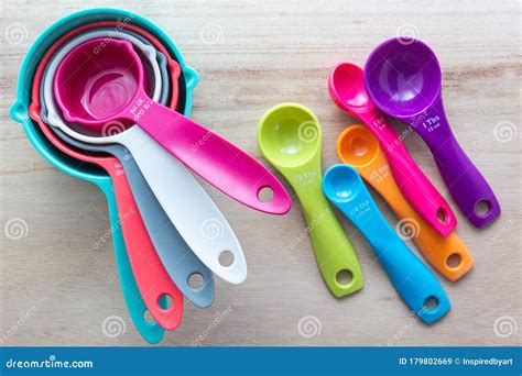 Set of Colorful Measuring Cups and Measuring Spoons Use in Cooking. Stock Image - Image of ...