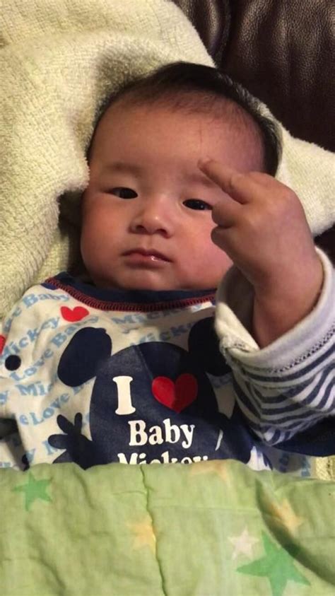 PsBattle: Newborn Japanese baby gives the middle finger | Grappige baby ...