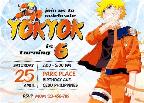 Naruto Birthday Invitation Printable 5 x 7 or 4 x 6 - Jamakodesigns