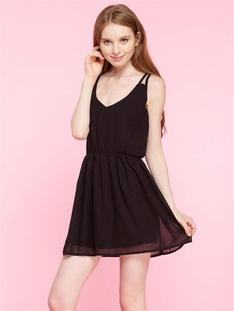 [89% OFF] Spaghetti Strap Plain Chiffon Mini Dress | Rosegal