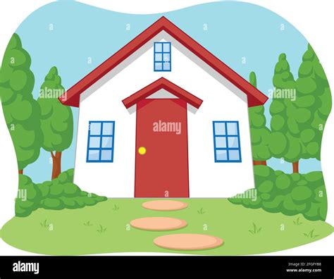 Cute Children House Garden Cartoon Illustration Drawing Stock Vector Image & Art - Alamy