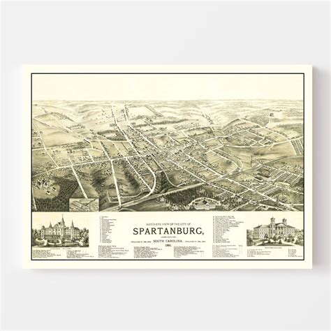 Vintage Map of Spartanburg, South Carolina 1891 by Ted's Vintage Art