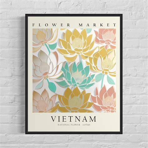 Vietnam National Flower, Vietnam Market Art Print, Lotus 1960's Wall ...