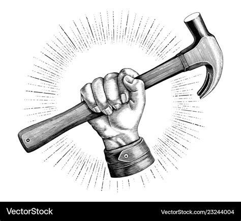 Hand holding hammer vintage clip art for Vector Image
