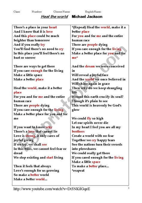 Heal The World Michael Jackson Interactive Worksheet Live, 47% OFF